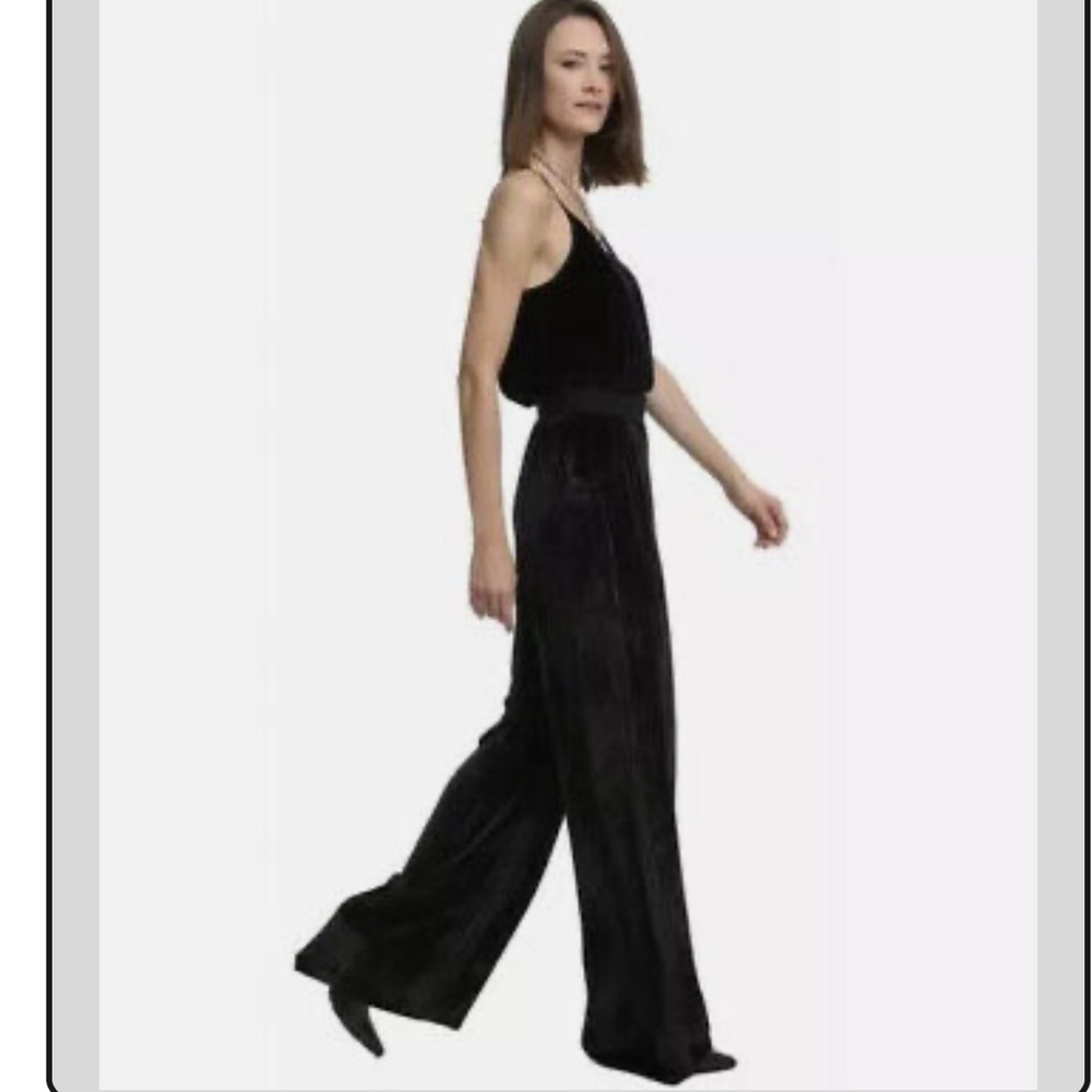 ATM velvet silk blend wide leg long black lounge joggers track pants sz.XS